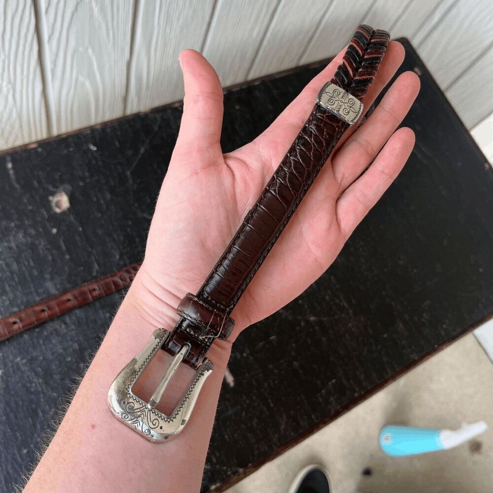 Brighton Brown Braided Leather Belt Silver Buckle & Accents L/34 - Picture 2 of 16